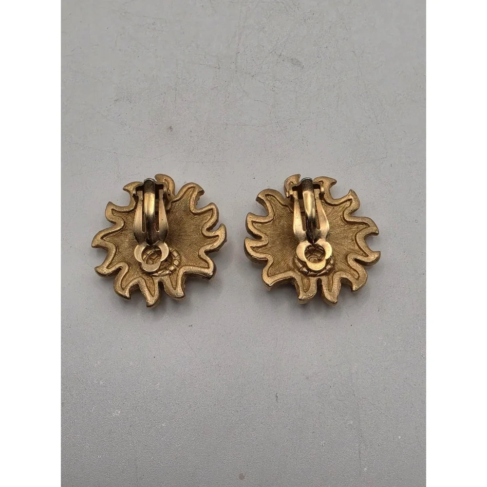 Swarovski‎ Vntg Sunburst Clip On Earrings Gold Tone Crystal Celestial Swan Logo